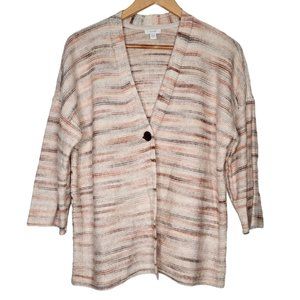PureJill J. Jill Medium Cream Striped One Button Women's‎ Cardigan Sweater